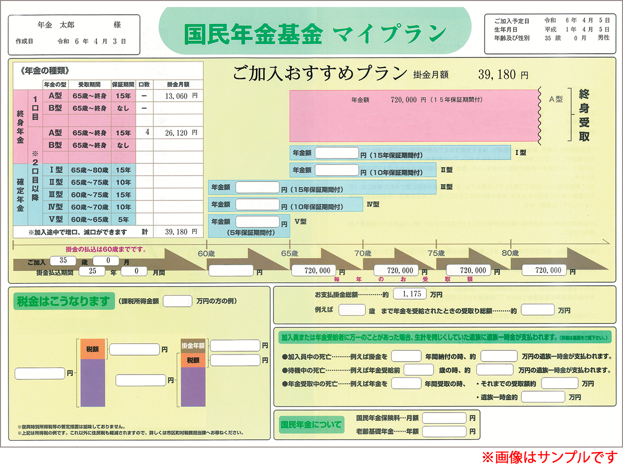 国民年金マイプラン（見本）